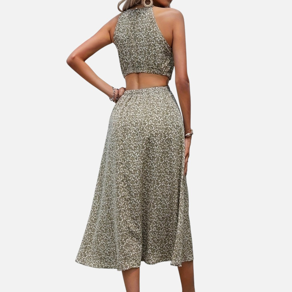 Solviero Club | Vestido Floral con Cintura Calada Encanto Romántico