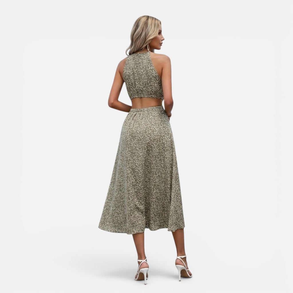 Solviero Club | Vestido Floral con Cintura Calada Encanto Romántico