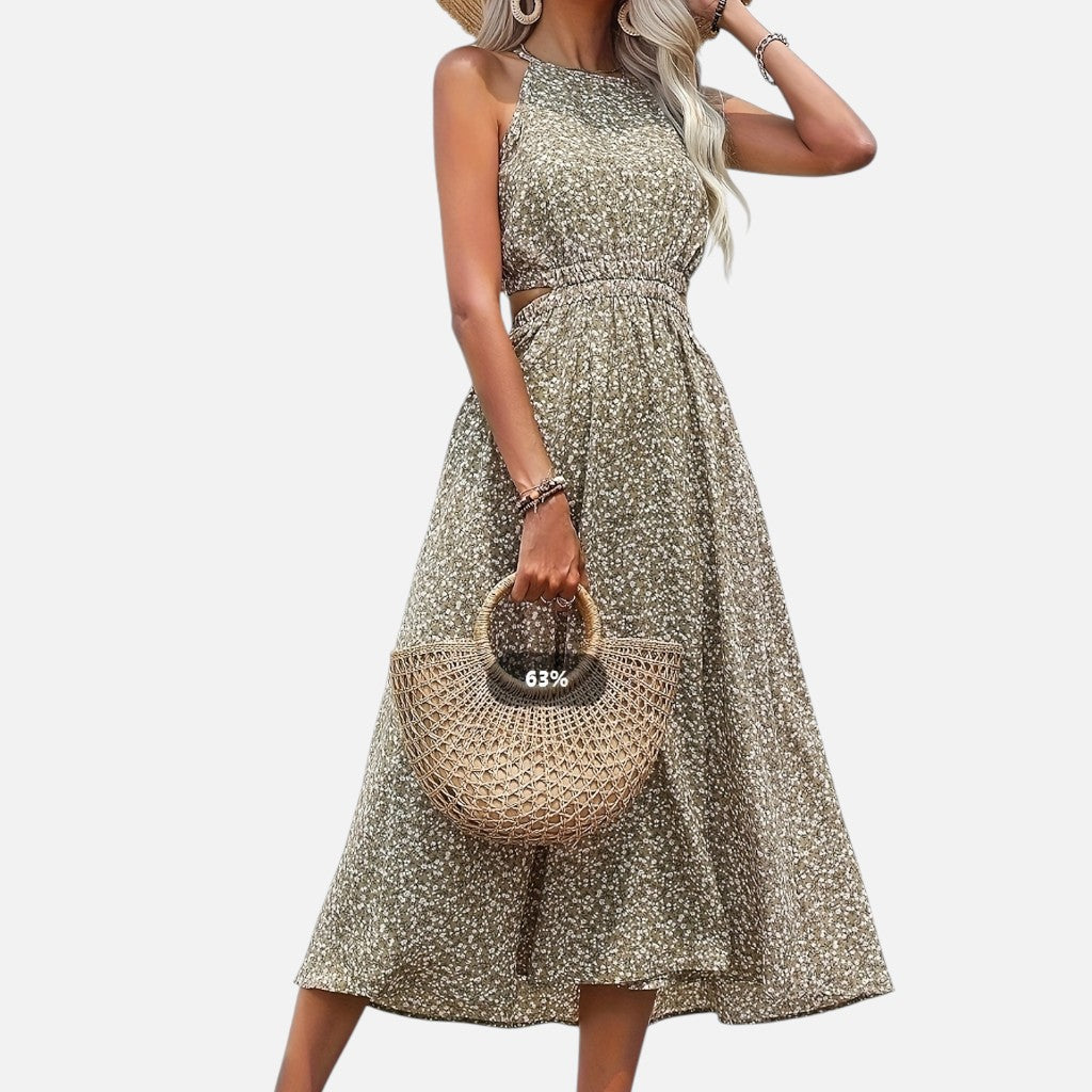 Solviero Club | Vestido Floral con Cintura Calada Encanto Romántico