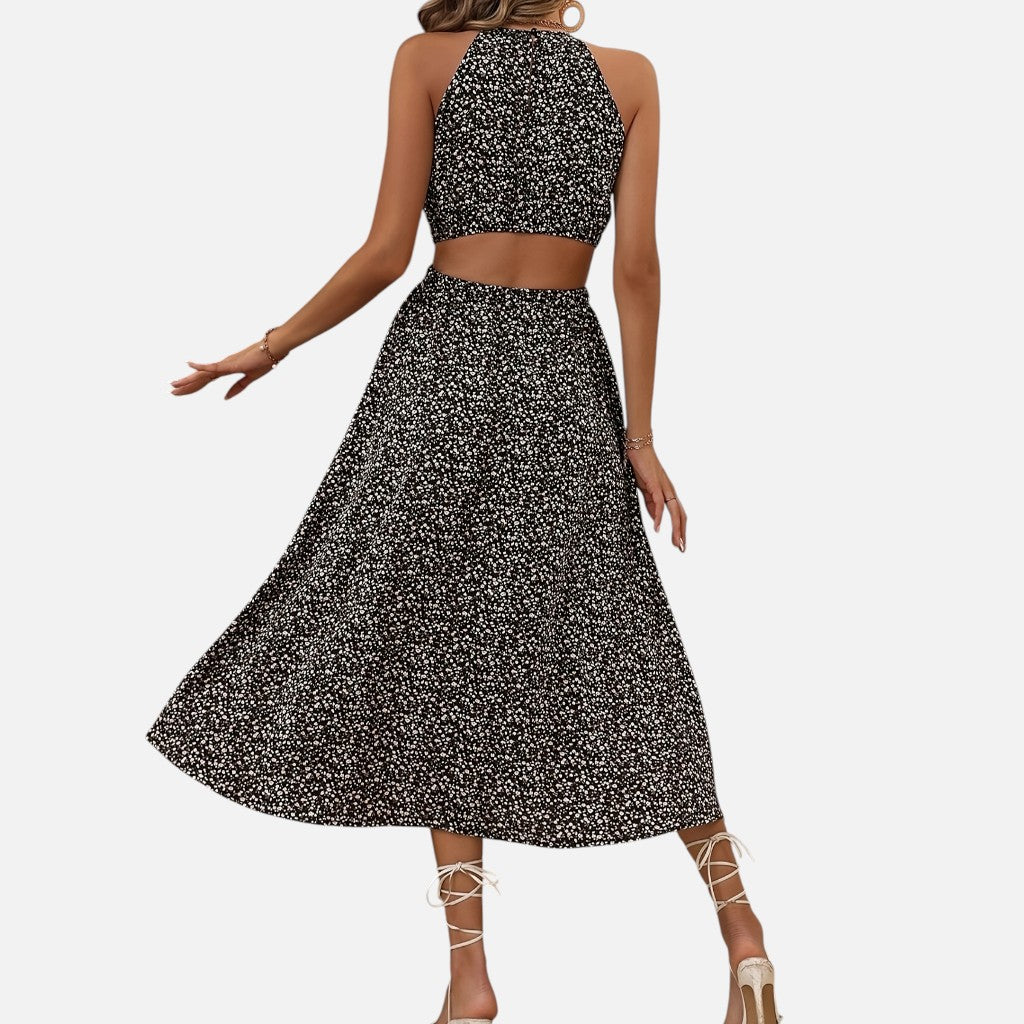 Solviero Club | Vestido Floral con Cintura Calada Encanto Romántico